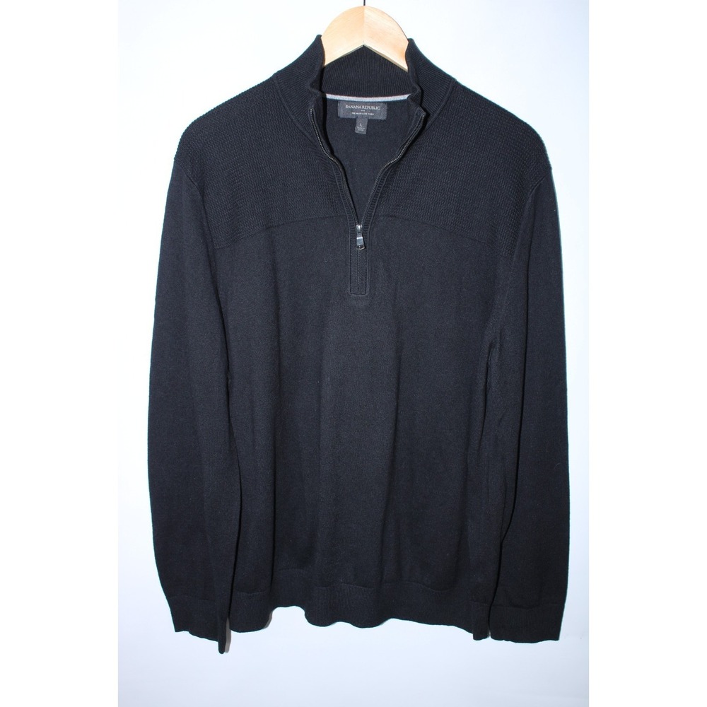 Banana Republic Men's Large Black Premium Luxe Yarn Quarter Zip Sweater